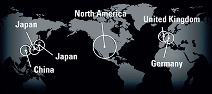 Světová mapa vysílačů signálu pro RC hodinky